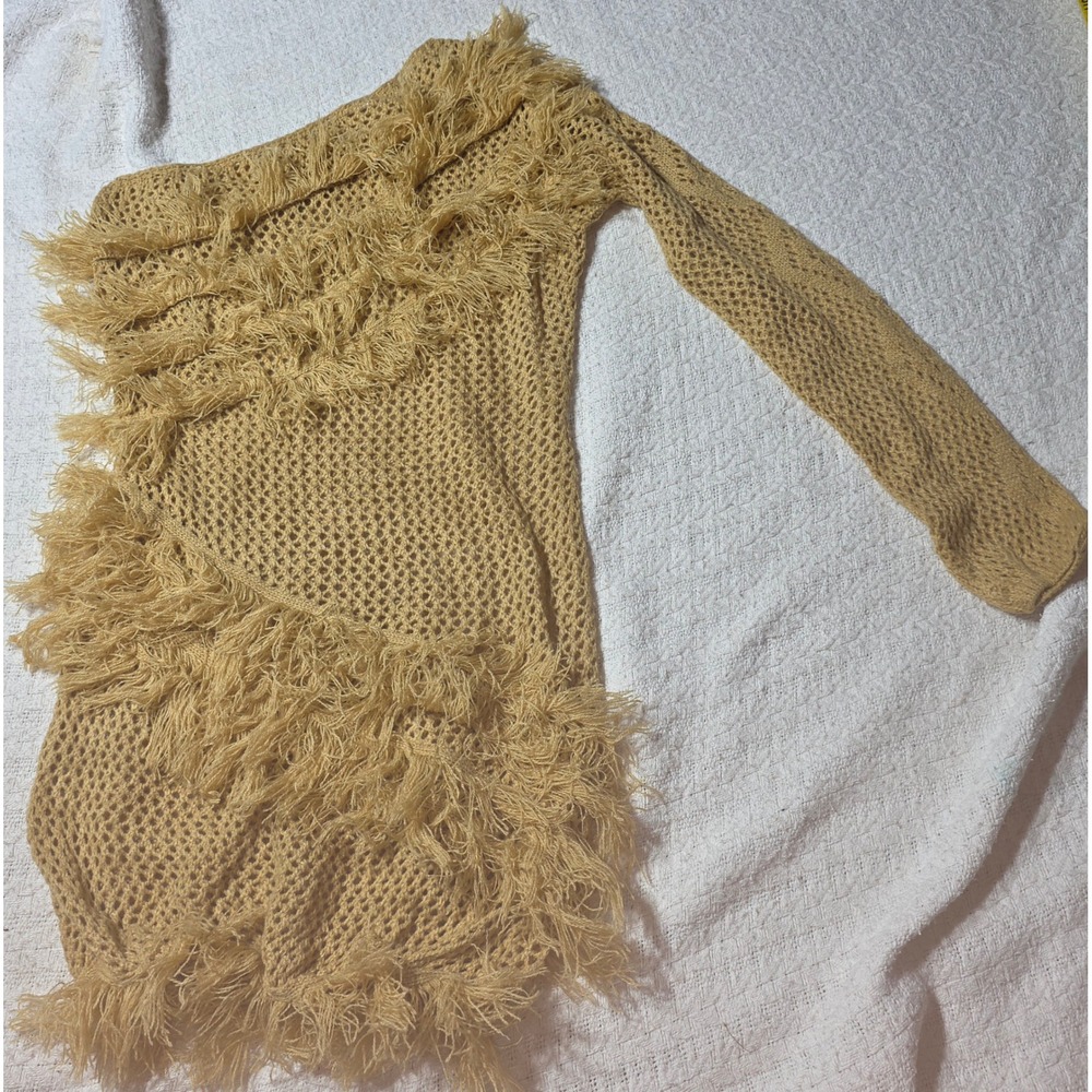 Unbranded Crochet One Shoulder Mini Dress Women Medium Tan Good Fringe Boho